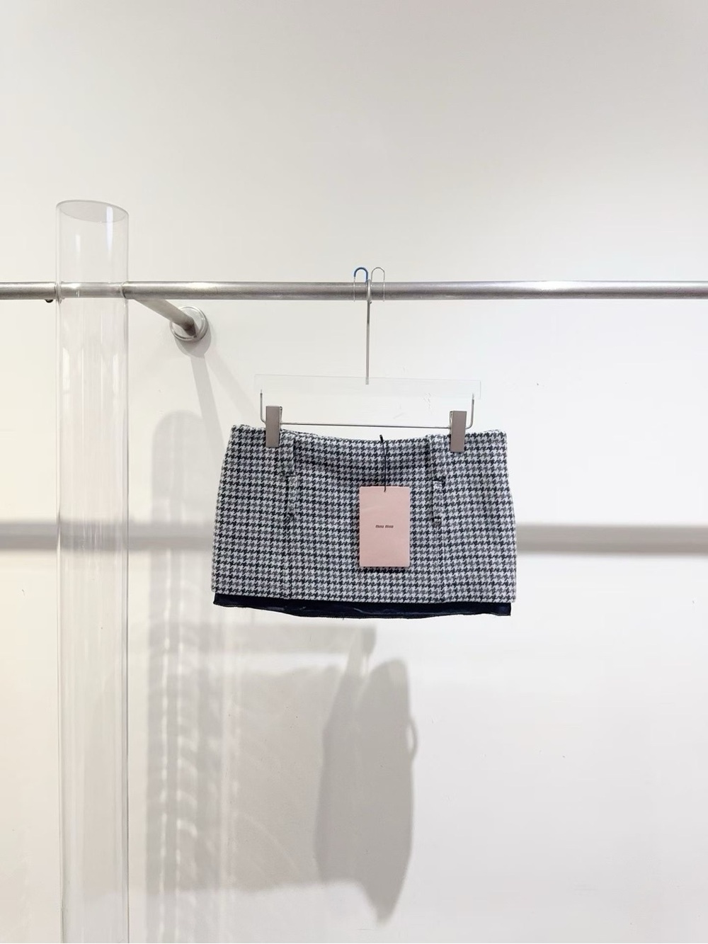 Miu Miu Black and White Houndstooth Mini Skirt